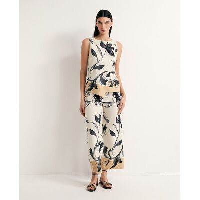 Sfera Pantalón lino estampado. (40) Negro mujer Sfera Pantalón lino estampado. (40) Negro mujer