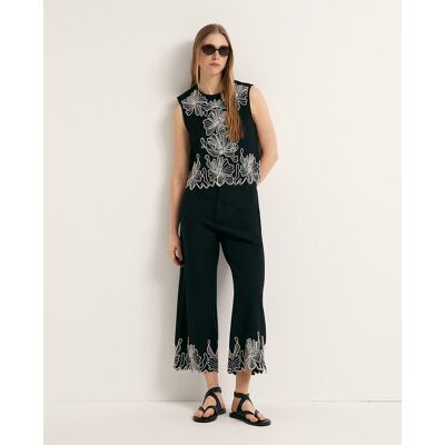 Sfera Pantalón lino bordado. (44) Negro mujer Sfera Pantalón lino bordado. (44) Negro mujer