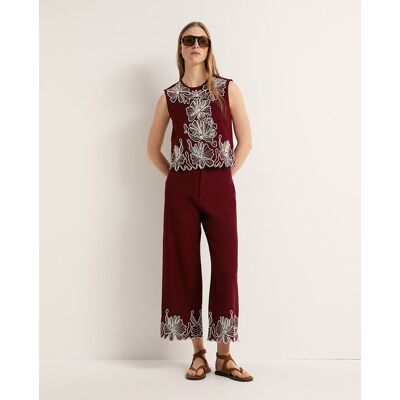Sfera Pantalón lino bordado. (42) Burdeos mujer Sfera Pantalón lino bordado. (42) Burdeos mujer