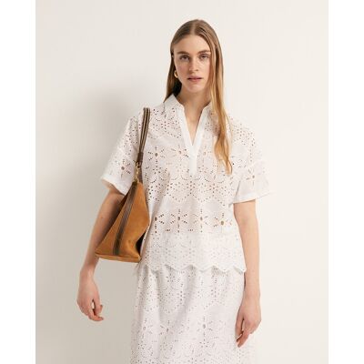 Sfera Blusa bordada troquelada. (38) Blanco mujer Sfera Blusa bordada troquelada. (38) Blanco mujer