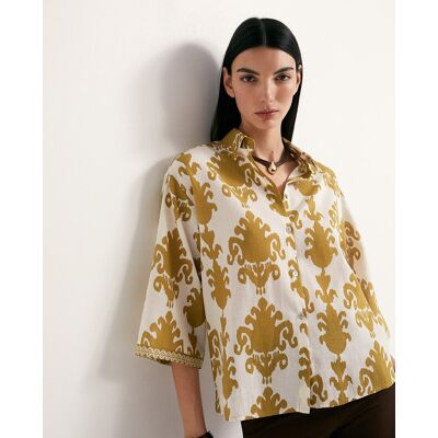 Sfera Camisa estampada lino. (40) Kaki mujer Sfera Camisa estampada lino. (40) Kaki mujer