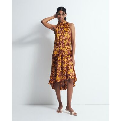 Sfera Vestido cuello halter estampado. (L - L) Mostaza mujer Sfera Vestido cuello halter estampado. (L - L) Mostaza mujer