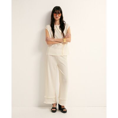 Sfera Pantalón textura flecos. (40) Crudo mujer Sfera Pantalón textura flecos. (40) Crudo mujer