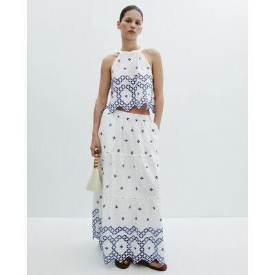 Sfera Falda schiffli contraste. (S) Blanco mujer Sfera Falda schiffli contraste. (S) Blanco mujer