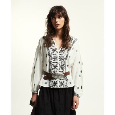 Sfera Blusa bordados contraste. (40) Blanco roto mujer Sfera Blusa bordados contraste. (40) Blanco roto mujer