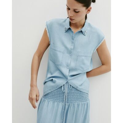 Sfera Camisa tencel lavado. (M) Azul claro mujer Sfera Camisa tencel lavado. (M) Azul claro mujer