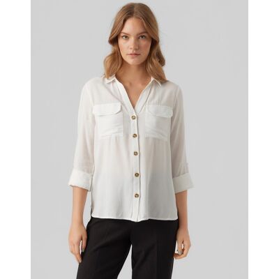 Vero Moda Camisa de mujer de manga carga con cuello pico. (36) Blanco mujer Vero Moda Camisa de mujer de manga carga con cuello pico. (36) Blanco mujer