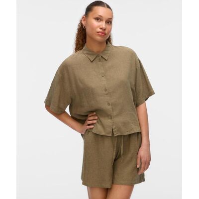 Vero Moda Camisa de lino de mujer de manga 2-4. (36) Musgo mujer Vero Moda Camisa de lino de mujer de manga 2-4. (36) Musgo mujer