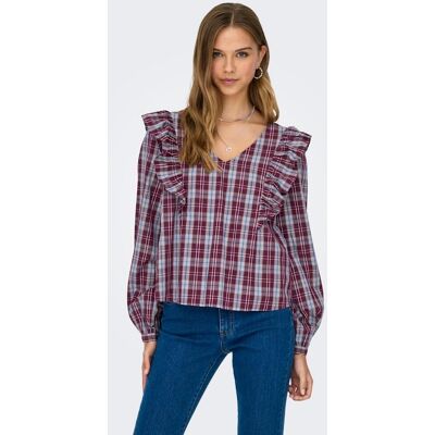 JDY Blusa de mujer manga larga volantes. (38) Berenjena mujer JDY Blusa de mujer manga larga volantes. (38) Berenjena mujer