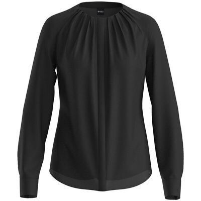 Boss Blusa con cuello fruncido en crepé de China de seda elástica. (40) Negro mujer Boss Blusa con cuello fruncido en crepé de China de seda elástica. (40) Negro mujer
