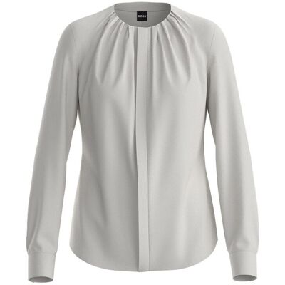 Boss Blusa con cuello fruncido en crepé de China de seda elástica. (46) Blanco mujer Boss Blusa con cuello fruncido en crepé de China de seda elástica. (46) Blanco mujer