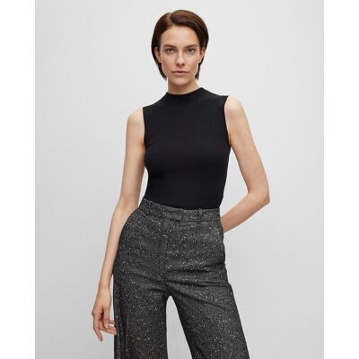 Boss Top sin mangas con estructura de canalé y cuello inglés. (42) Negro mujer Boss Top sin mangas con estructura de canalé y cuello inglés. (42) Negro mujer