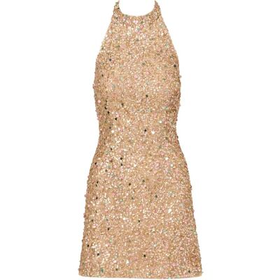 Adrianna Papell Vestido corto de lentejuelas con escote halter. (36) Dorado mujer Adrianna Papell Vestido corto de lentejuelas con escote halter. (36) Dorado mujer