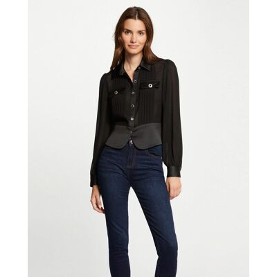Morgan Camisa de mujer manga larga con pliegues. (38) Gris/Negro mujer Morgan Camisa de mujer manga larga con pliegues. (38) Gris/Negro mujer