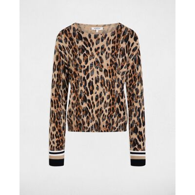 Morgan Jersey de mujer animal print con cuello redondo. (38) Beige/Marrón mujer Morgan Jersey de mujer animal print con cuello redondo. (38) Beige/Marrón mujer