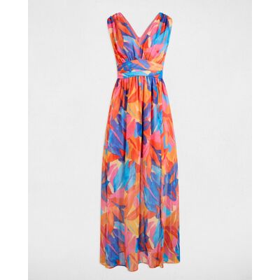 Morgan Vestido largo recto estampado. (36) Naranja / Azul marino mujer Morgan Vestido largo recto estampado. (36) Naranja / Azul marino mujer