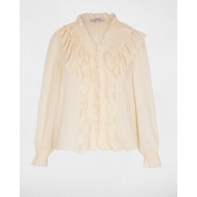 Morgan Camisa de mujer fluida con cuello en v. (38) Beige mujer Morgan Camisa de mujer fluida con cuello en v. (38) Beige mujer
