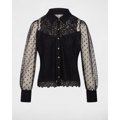 Morgan Blusa de mujer de encaje manga larga. (40) Negro mujer Morgan Blusa de mujer de encaje manga larga. (40) Negro mujer