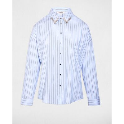 Morgan Camisa de mujer oversize de rayas. (42) Azul celeste mujer Morgan Camisa de mujer oversize de rayas. (42) Azul celeste mujer