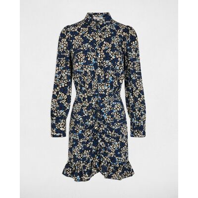 Morgan Vestido corto fluido con cuello camisero y estampado floral. (40) Azul oscuro mujer Morgan Vestido corto fluido con cuello camisero y estampado floral. (40) Azul oscuro mujer