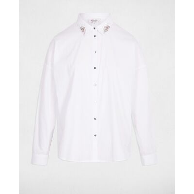 Morgan Camisa de mujer oversize con strass. (40) Blanco mujer Morgan Camisa de mujer oversize con strass. (40) Blanco mujer