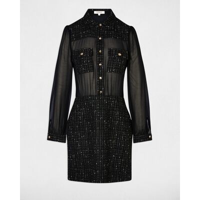 Morgan Vestido corto jaquard con bolsillos delanteros. (36) Negro mujer Morgan Vestido corto jaquard con bolsillos delanteros. (36) Negro mujer