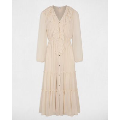 Morgan Vestido largo fluido con escote pico. (34) Crema mujer Morgan Vestido largo fluido con escote pico. (34) Crema mujer