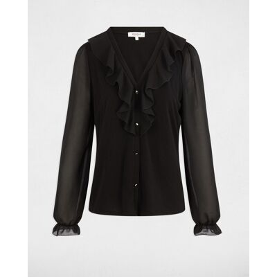 Morgan Blusa de mujer de gasa con cuello en v. (34) Negro mujer Morgan Blusa de mujer de gasa con cuello en v. (34) Negro mujer
