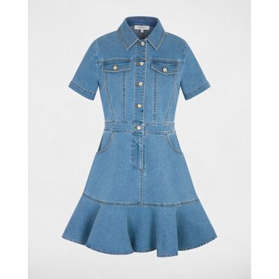 Morgan Vestido corto de tela vaquera con manga corta. (34) Azul denim mujer Morgan Vestido corto de tela vaquera con manga corta. (34) Azul denim mujer