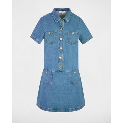 Morgan Vestido corto de recto en tela vaquera con manga corta. (34) Azul denim mujer Morgan Vestido corto de recto en tela vaquera con manga corta. (34) Azul denim mujer