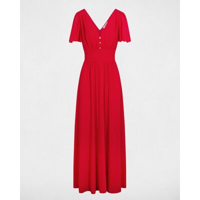 Morgan Vestido largo fluido con manga corta y escote pico. (40) Rojo mujer Morgan Vestido largo fluido con manga corta y escote pico. (40) Rojo mujer