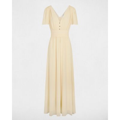 Morgan Vestido largo fluido con manga corta y escote pico. (36) Amarillo mujer Morgan Vestido largo fluido con manga corta y escote pico. (36) Amarillo mujer