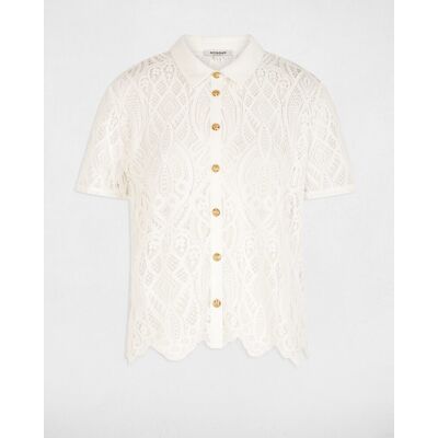 Morgan Camisa de mujer de encaje y botones a contraste. (S) Blanco mujer Morgan Camisa de mujer de encaje y botones a contraste. (S) Blanco mujer