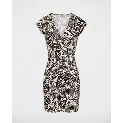 Morgan Vestido corto fluido con escote pico y estampado floral. (36) Blanco / Negro mujer Morgan Vestido corto fluido con escote pico y estampado floral. (36) Blanco / Negro mujer