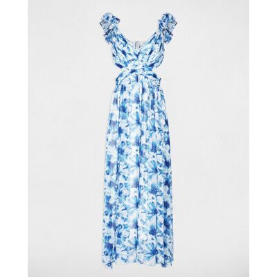 Morgan Vestido largo floral acampanado. (34) Azul oscuro mujer Morgan Vestido largo floral acampanado. (34) Azul oscuro mujer