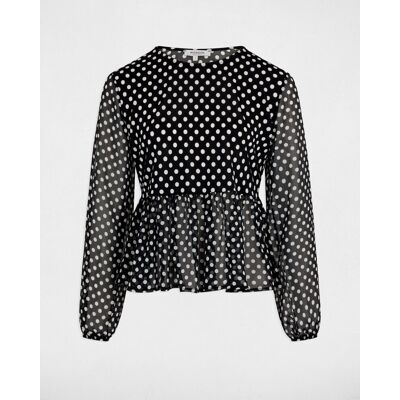 Morgan Blusa de mujer de gasa con cuello redondo. (36) Negro translúcido mujer Morgan Blusa de mujer de gasa con cuello redondo. (36) Negro translúcido mujer