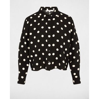 Morgan Camisa de mujer cropped de lunares. (XXS) Negro mujer Morgan Camisa de mujer cropped de lunares. (XXS) Negro mujer