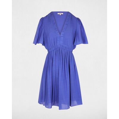 Morgan Vestido corto plisado con escote pico. (38) Azul mujer Morgan Vestido corto plisado con escote pico. (38) Azul mujer