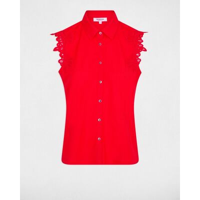 Morgan Camisa de mujer sin mangas con detalles bordados. (L) Rojo mujer Morgan Camisa de mujer sin mangas con detalles bordados. (L) Rojo mujer