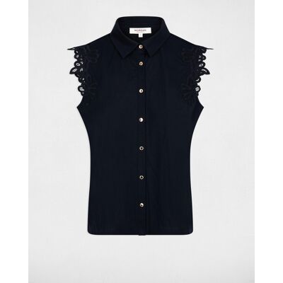 Morgan Camisa de mujer sin mangas con detalles bordados. (L) Azul marino mujer Morgan Camisa de mujer sin mangas con detalles bordados. (L) Azul marino mujer