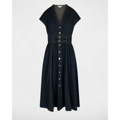 Morgan Vestido midi en denim con hebillas. (42) Azul mujer Morgan Vestido midi en denim con hebillas. (42) Azul mujer