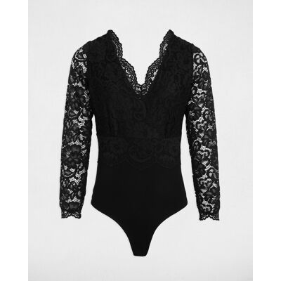 Morgan Blusa de mujer de encaje con body. (XL) Negro mujer Morgan Blusa de mujer de encaje con body. (XL) Negro mujer
