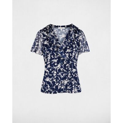 Morgan Blusa de mujer de gasa con escote pico. (XS) Azul marino mujer Morgan Blusa de mujer de gasa con escote pico. (XS) Azul marino mujer