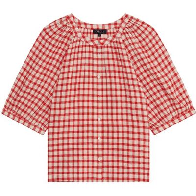 Caroll Camisa de mujer con estampado de cuadros y manga francesa. (XS) Rojo mujer Caroll Camisa de mujer con estampado de cuadros y manga francesa. (XS) Rojo mujer
