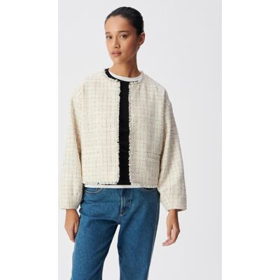 IKKS Chaqueta de mujer corta oversize estilo tweed. (34) Nude mujer IKKS Chaqueta de mujer corta oversize estilo tweed. (34) Nude mujer