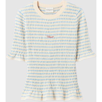 CLAUDIE PIERLOT Top de punto de mujer de manga corta con nido de abeja y volante. (38) Multicolor mujer CLAUDIE PIERLOT Top de punto de mujer de manga corta con nido de abeja y volante. (38) Multicolor mujer