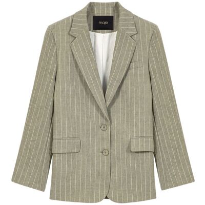 Maje Chaqueta de traje de mujer a rayas finas de lino y algodón. (42) Kaki mujer Maje Chaqueta de traje de mujer a rayas finas de lino y algodón. (42) Kaki mujer