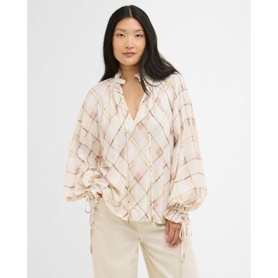 Barbour Blusa de mujer con volantes y diseño fluido. (42) Beige/Rosa mujer Barbour Blusa de mujer con volantes y diseño fluido. (42) Beige/Rosa mujer