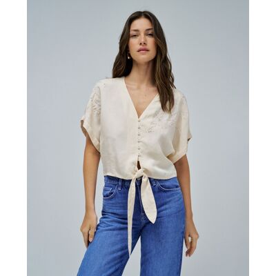 Salsa Jeans Blusa de mujer en lightdenim con lazo en el dobladillo. (42) Crudo mujer Salsa Jeans Blusa de mujer en lightdenim con lazo en el dobladillo. (42) Crudo mujer
