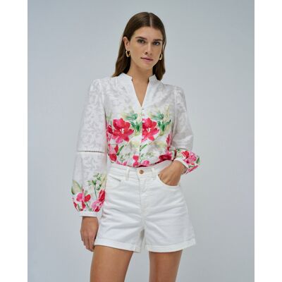 Salsa Jeans Blusa de mujer jacquard con estampado floral. (34) Blanco / Rosa mujer Salsa Jeans Blusa de mujer jacquard con estampado floral. (34) Blanco / Rosa mujer